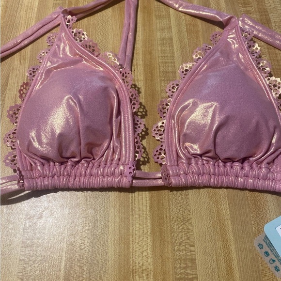 LULI FAMA Noches De Sevilla Triangle Bikini Top Rose Champagne NWT D Cup - Picture 3 of 6